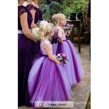 Noble Purple 10 Years Old Girl Dress Ribbon 2017 Children Pleats Designs Flower Girl Tulle Dress Weding